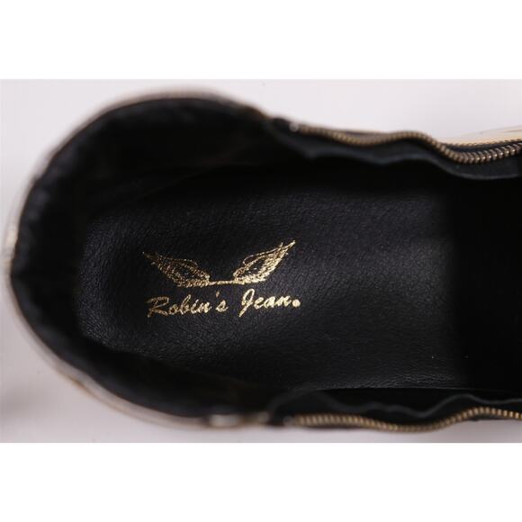 Robin's Jeans Hi Top Gold Zipper Leather Sneakers Eu 43 - US 10 - Picture 11 of 13